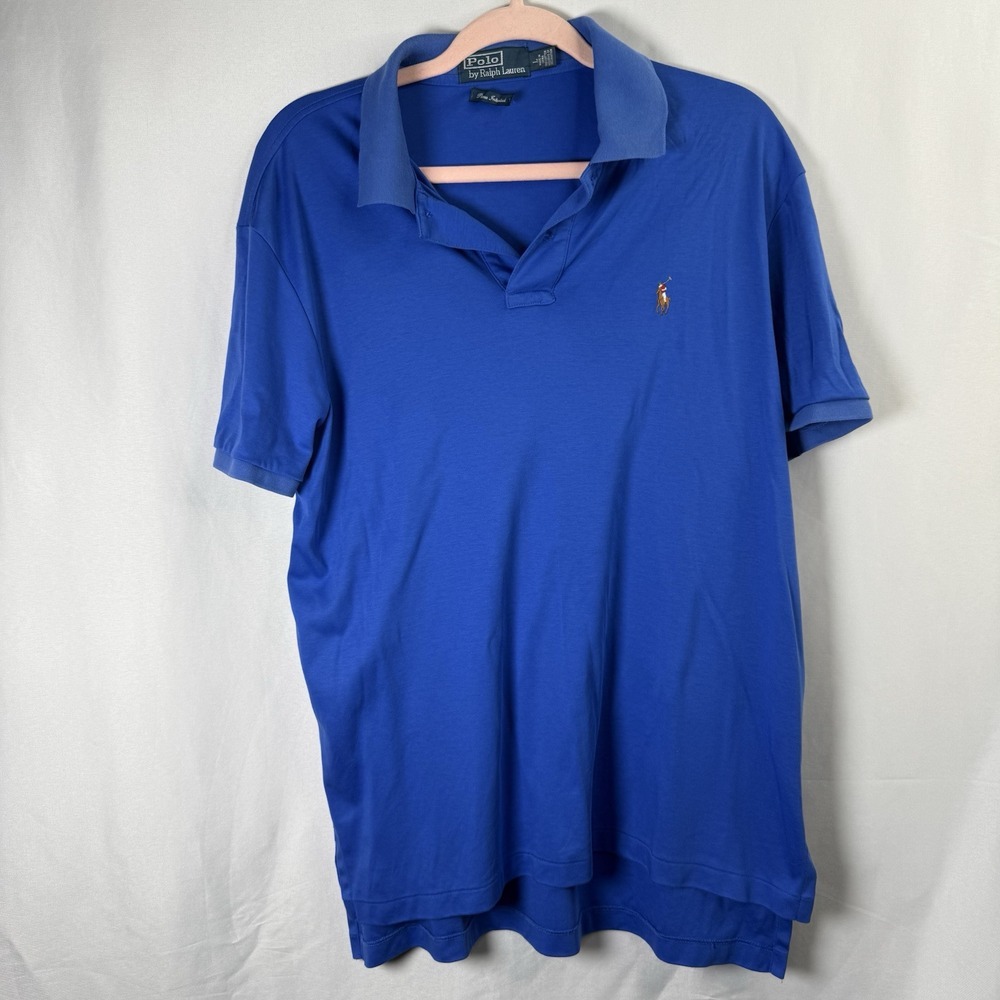 Polo Ralph Lauren Polo Shirt Mens Large Blue Pima Interlock Casual Preppy Pony - Picture 2 of 7
